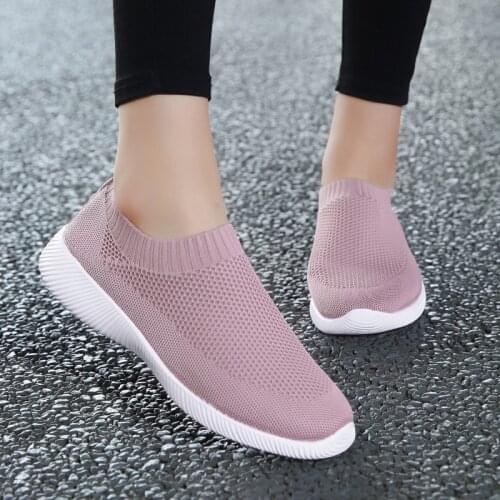 Plus Size 43 Breathable Mesh Platform Sneakers Women Slip on Soft Ladies Casual Running Shoes Woman Knit Sock Shoes Flats