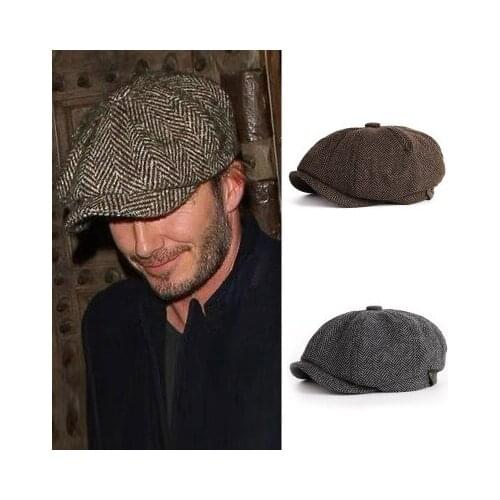 Retro spring and autumn casual wool British octagonal hat mens peaked cap beret mens tide spring and summer newsboy hat