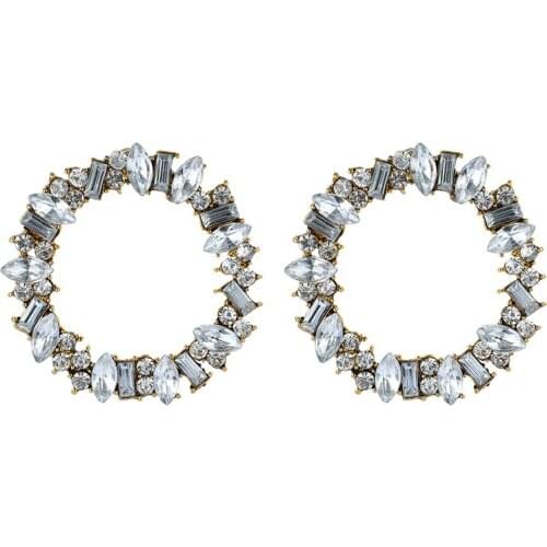 Docona Trendy Glass Gem Rhinestone Geometric Circle Earring for Women Hollow Stud Earring Brincos Jewelry Accessories 9638