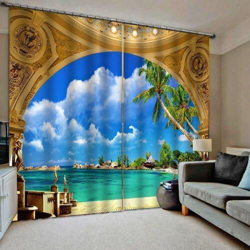 Blue beach curtains sky Landscape Scenery Beauty Digital Photo Printing Blackout 3D Curtains for Living Room Bedding Room Hotel