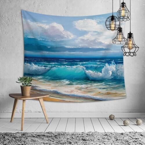 Blue sky tapestry sea wave wall fabric carpet backdrop decoracion nordica wall blanket