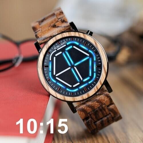 BOBO BIRD LED Digital Men Watches Zebra Wooden Strap Wristwatch for Male Come with Paper Box relogio masculino B-P13