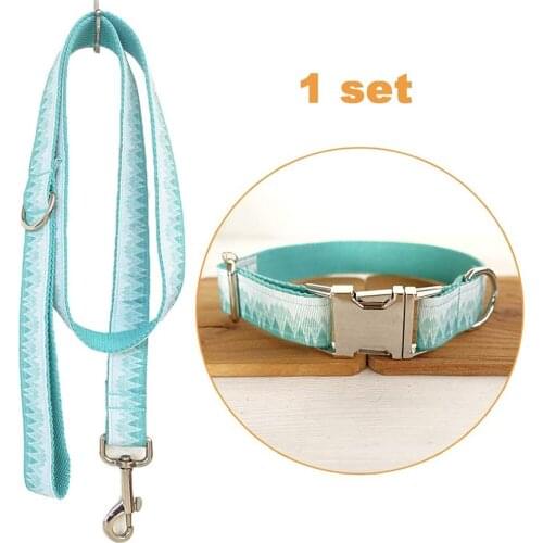 Dog Leash Collar Set Leash Adjustable Outdoor Print Style Pet Collar Set Leash Fabric Dog Leash Webbing Collar GREEN MOUNTAIN