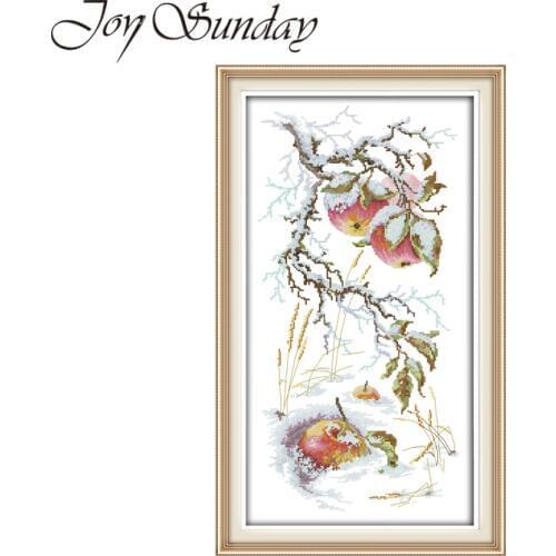 Apple in the Snow Cross Stitch Patterns Printed on Canvas 14CT 11CT DMC Counted Embroider Kits DIY Handmake Needlework Sets