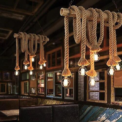 1/1.5M Vintage Rustic Hemp Rope Ceiling Chandelier E27 220V Pendant Lamp Dual Head Hanging Lights for Living Room Bar Decor