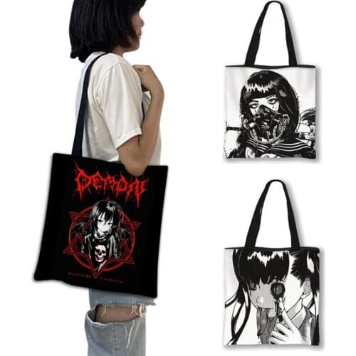 Punk Horror Manga Handbag Gothic style dark Totes Bags Women Sugoi Shoulder Bag Ladies Travel Large Capacity Shopping Bags