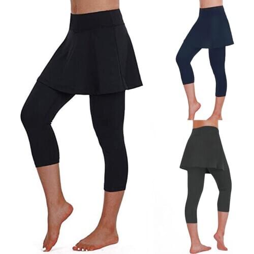 40# Womens Casual Skirt Leggings Tennis Pants Sports Fitness Cropped Culottes Leggings High-waist Hip Lift Trousers For Female