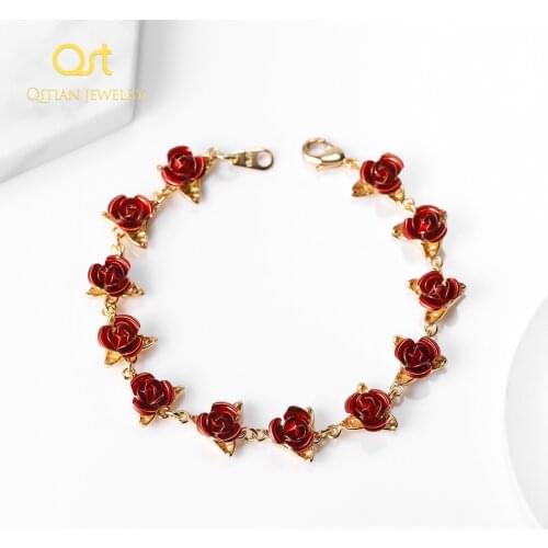Red Rose Flowers Bracelet Femme Wrist Charm Chain Gold Color Fashion Jewelry Bracelets for Women Mothers Day Gifts