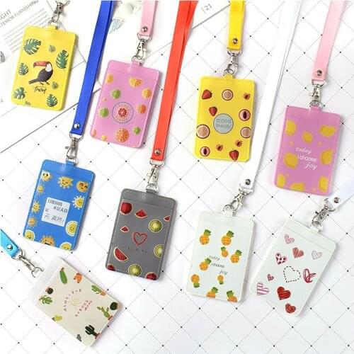 ETya Students Cartoon ID Bus Card holder Wallet Women Leather Card Cover Lanyard Bags Girl Cute Door Work Identity Badge Pouch