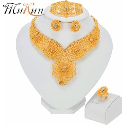 MUKUN 2021 NEW Women Jewelry Sets Party Flower Necklace Bracelet Earrings Ring Luxury Jewelry African Bridal Wedding Gift