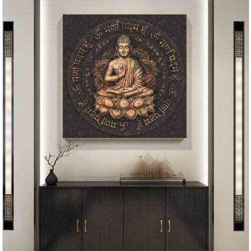 Golden Buddha Statue Canvas Painting Religious God Buddha Statue Posters Prints Wall Pictures Modern Living Room Home Decoration