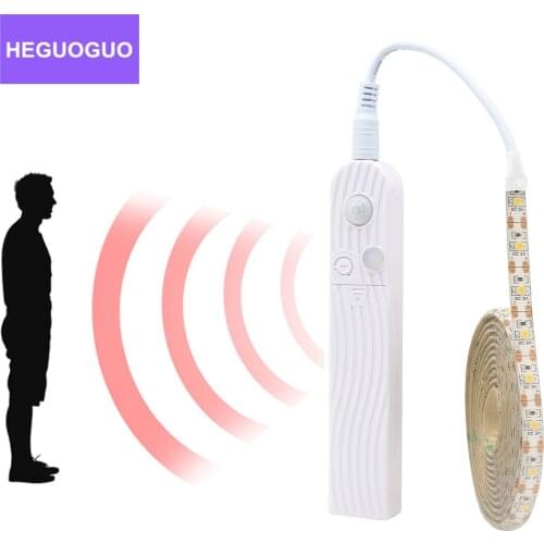 1m 2m 3m Wireless PIR Motion Sensor LED Bed Closet Night light 5V 2835 LED Strip AAA Battery Power Flexible Wardrobe Stair Light