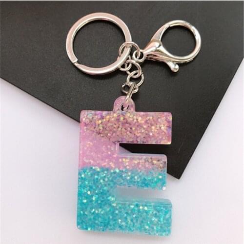 1PC Keyring English Letter Keychain 26 English word Glitter Resin A TO Z Handbag Charms for Woman