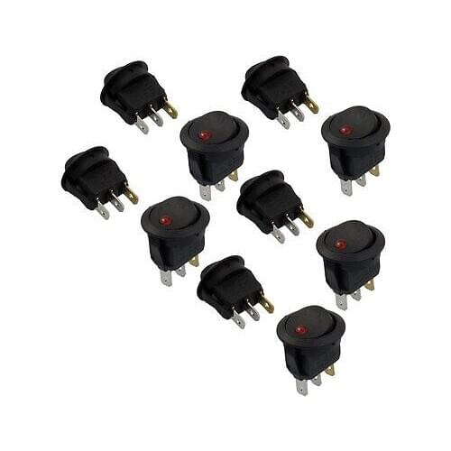 10 x AC 6A/250V 10A/125V 3P SPST Red Lamp O/F On-Off Round Boat Rocker Switch