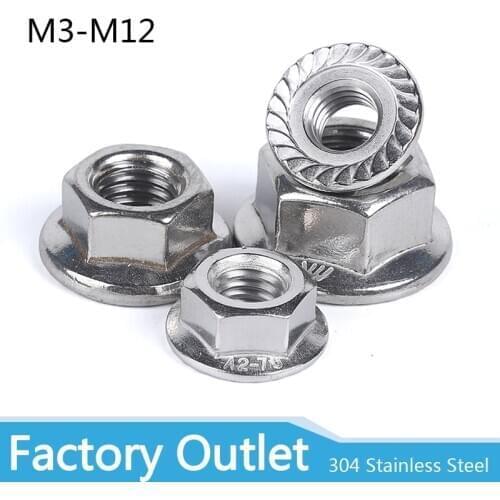2/25X M3 M4 M5 M6 M8 M10 M12 High Quality Stainless Steel Hexagon Hex Head Serrated Spinlock Flange Nut Locknut Lock Nut DIN6923