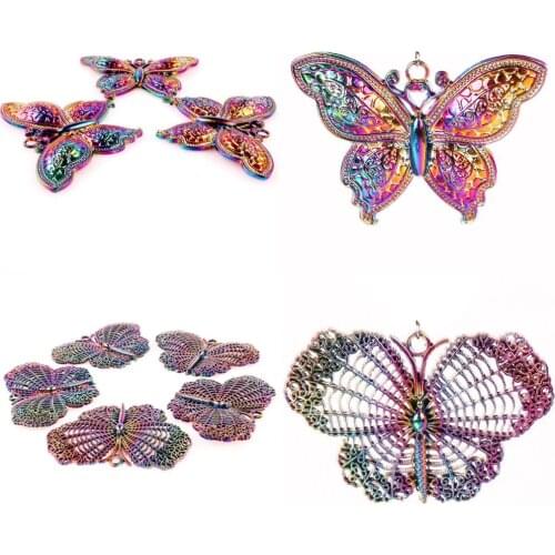 2pcs/lot Fashion Rainbow Color Hollow pattern Butterfly jewelry accessories Pendant Charms fit women Necklace Pendant Collar