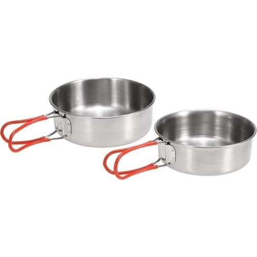 # 2Pcs Stainless Steel Bowls Outdoor Camping Hiking Picnic Portable Cookware Camping Cookware Stove Outdoor Dinner Plates