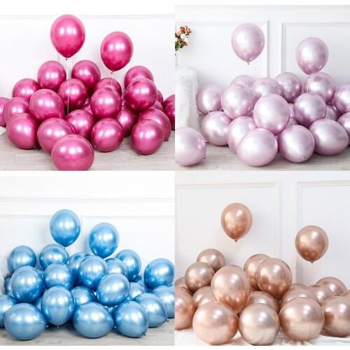 30pcs/Set 10inch New Glossy Hot Pink Metal Pearl Latex Balloons Rose Gold Thick Chrome Metallic Inflatable Air Balls Globos