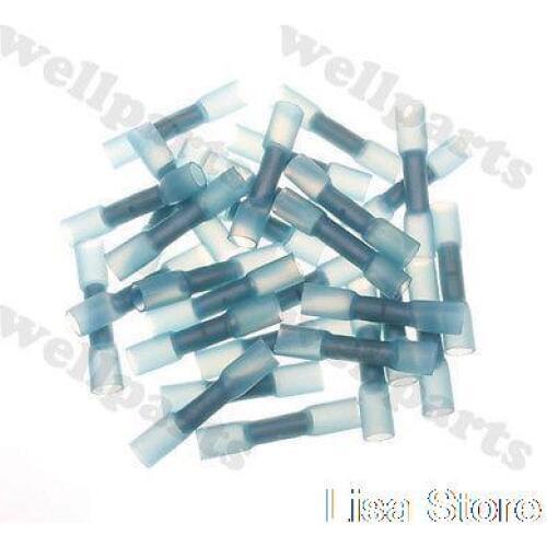 30 Heat Shrink Butt Connectors Wire Terminal 16-14 Blue