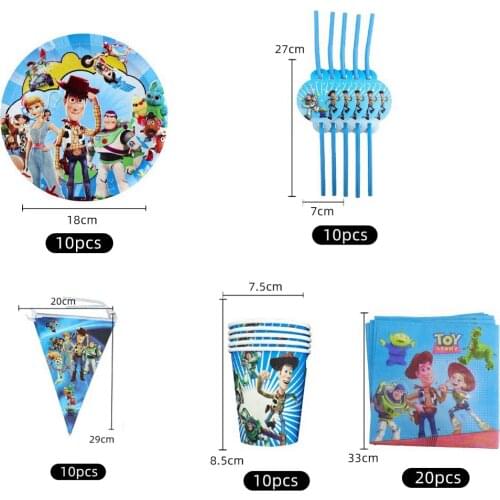 60pcs/Lot Cartoon Toy Story Party Decoration Buzz Lightyear Cup Plate Napkin Flag Straw Disposable Tableware 10Persons Suit