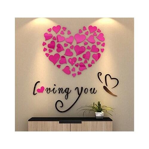 3D Acrylic Crystal Loving Heart Quote Lovely Mirror Hearts Home Wall Stickers Art Home Decor Decal Removable4Colors