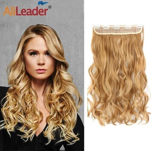 Alileader Top Selling 5Clips In Hair Extension Long Wave Synthetic Clip In Hair Extensions For Women Ombre Fake Hairpiece Clips