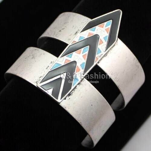 Ethnic Colors Enamel Arrow Southwestern Retro Silver Plated Bracelet Bangle Cuff Jewelry New