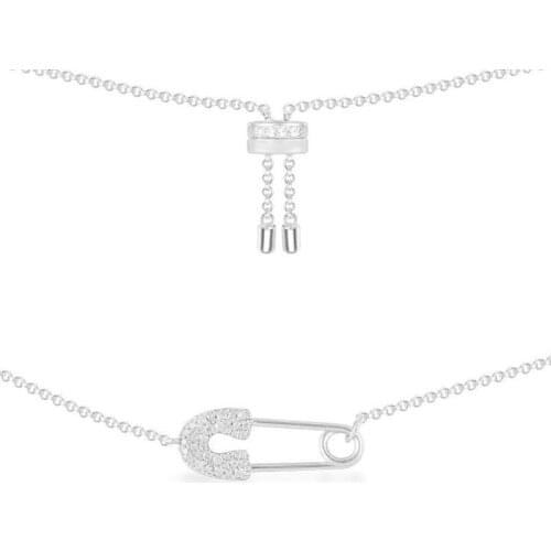 SLJELY Luxury Brand 925 Sterling Silver White Safety Pin Pendant Adjustable Necklace with AAA Zirconia Women Fashion Jewelry