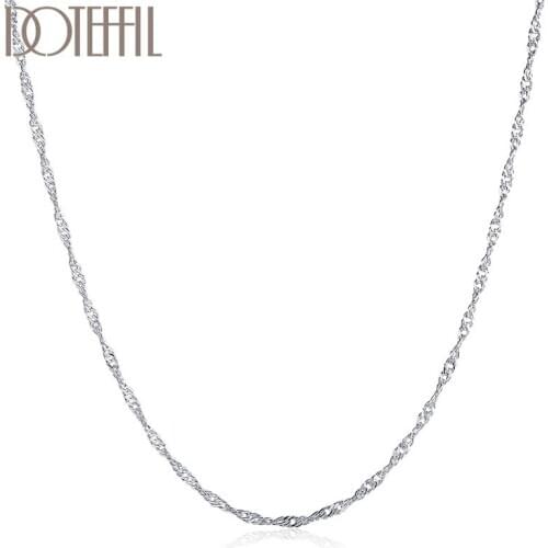 DOTEFFIL 925 Sterling Silver 18 Inches Rose Gold Water Wave Chain Necklace For Women Man Fashion Wedding Party Charm Jewelry