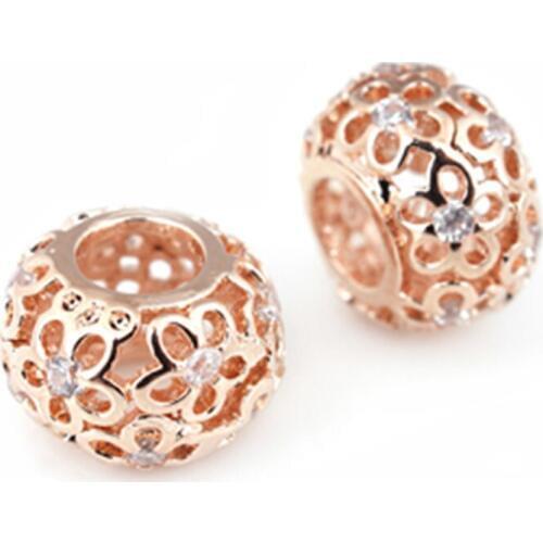 Flower Brass Micro Pave Rhinestone Bead Caps Jewelry Finding (3PCS)