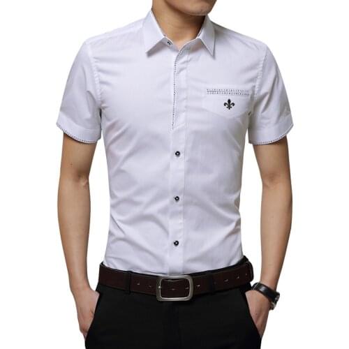 Dudalinas 2021 New Brand Male shirt Embroidery Mens patchwork color Short Sleeve Casual Shirts Men Fashion Summer Shirt Men