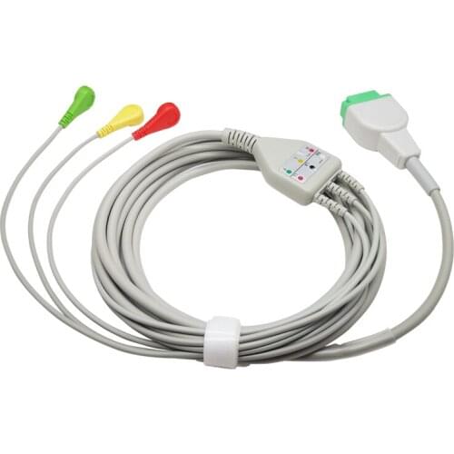 ECG Cable One Piece 3 Lead Wires 11 Pin Snap 4.0 End IEC Standard for GE Marquette Patient Monitor Dash Eagle Solar Systems