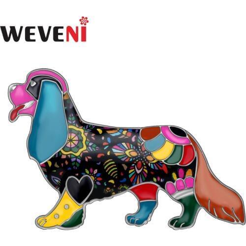 WEVENI Alloy Enamel Cute Cavalier King Charles Spaniel Brooches Clothes Pin Animal Pet Jewelry For Women Girls Gift Accessories