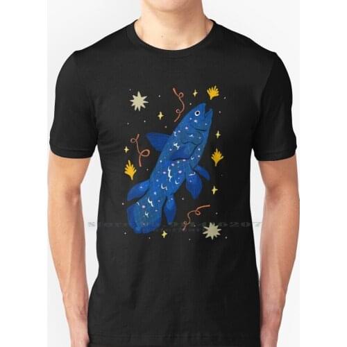 Starry Coelacanth T Shirt 100% Pure Cotton Starry Coelacanth Marine Biology Stars Ocean Life Fish Animals Sea Animals Whimsical