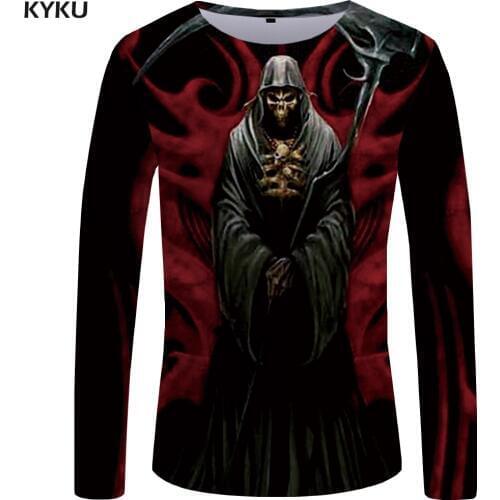 KYKU Skull T shirt Men Long sleeve shirt Black Clothes Devil Funny T shirts 3D Printed Tshirt Rock Streetwear Mens Clothing