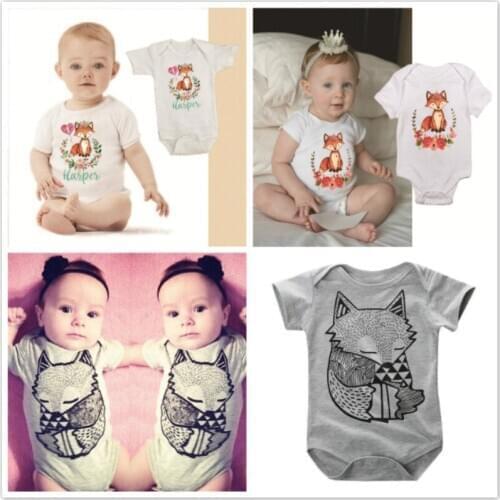 Summer Newborn Baby Clothes Baby Boy Cartoon Fox Print Romper White Gray Baby Rompers Cute Girl Animal Costumes Infant Jumpsuit