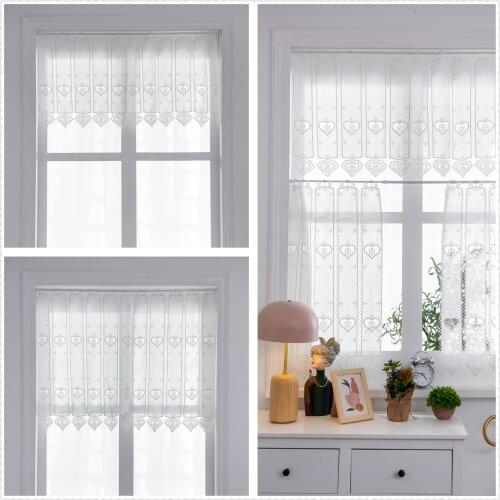 Linen Short Curtain For Kitchen Bathroom Bookcase Mould Proof Easy Install Embroidery White, Provide Bulk Purchase