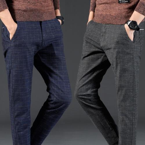 Male Pantalon Homme Mens Pants Men Trousers Jogger Casual Tights Linen Fashions Calsa Masculina Plaid Pant Skinny Hip Hop