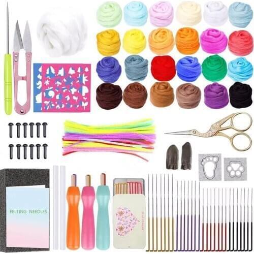 KAOBUY 111PCS 25 Colors Wool Roving For Felting Tool Kit With Instruction And Other Tools For Wool Felting Needle Starter Kit