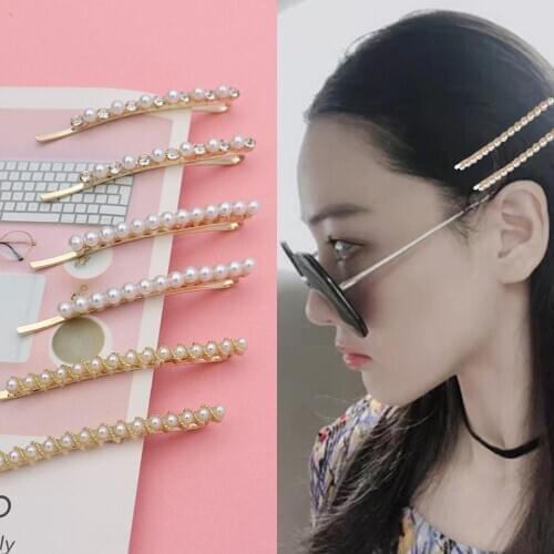 New 2pcs/set Rhinestone Pearl Hair Clips Bang Side Clips Barrette Stick Hairpin Hair Styling Accessories For Women Girls