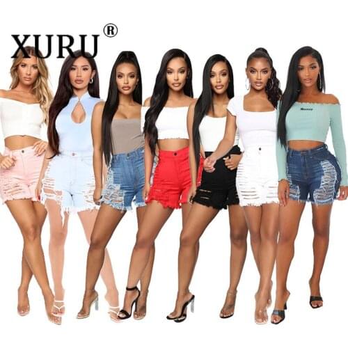 XURU 2021 New Denim Shorts Hot Style Sexy Jeans Cut Cut Hollow Button Denim Shorts