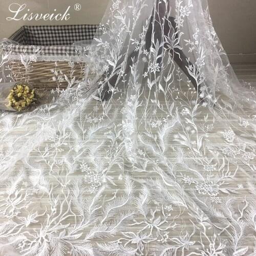 New white exquiste floral mesh bride wedding dress embroidery french lace DIY home decoration garment lace