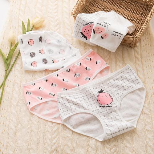 2020 new girls underwear 6pc/lot lace cotton strawberry middle waist briefs young girl panties Teenagers wholesales hot sales