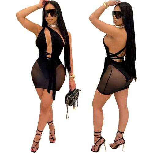 Mini Bodycon Dress Festival Outfits Party Club For Women Backless Halter Plus Size Sexy Summer Robe Femme Vestidos Mujer Verano