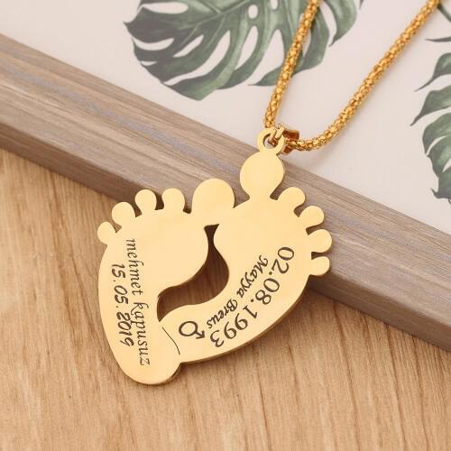 Personalized Customized Baby Name Cute Foot Necklace Fashion jewelry gold Stainless Steel Pendant Necklace birthday gift charms