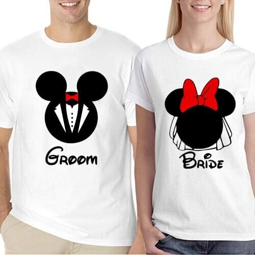 Couple T Shirt for Husband and Wife Lovers GROOM BRIDE Funny Tops Tee Femme Casual Unisex Ulzzang Harajuku Mickey Minnie Tshirt