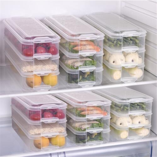 3Pcs Refrigerator Storage Box plastic Storage Bins Food Storage Container with Lid Kitchen Fridge Cabinet Freezer Desk Organizer