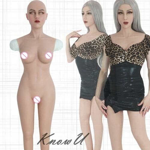 KnowU Transgender Silicone Bodysuit with May Mask Crossdress Tgirl MTF Cosplay Fake Boobs E Cup