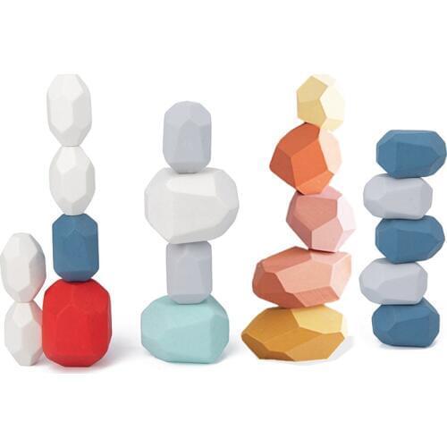 Educational Toy Wooden Colored Stone Jenga Building Blocks Nordic ins Style Stacking Game Rainbow Wooden Toy for Children Gift