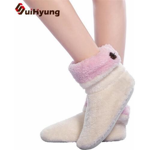Suihyung Winter Women Slippers Warm Thick Velvet Ladies Indoor Floor Shoes Soft Plush Slippers House Slip On Cotton Female Botas